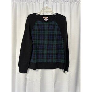 Brooks Brothers Red Fleece Sweater Black L Blue Plaid Tartan Merino Wool